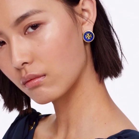 TORY BURCH • Blue Lapis Semiprecious Stone Necklace Earrings Matching Logo Set